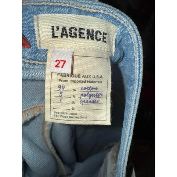 L'AGENCE SERA Jeans Womens Size 27 Light Blue Flared Raw Hem High Rise